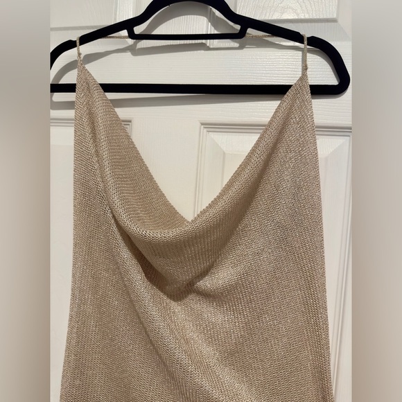 NWT PrettyLittleThing Gold Satin Cowl Neck Ruched Bodycon Mini Dress - Picture 6 of 8